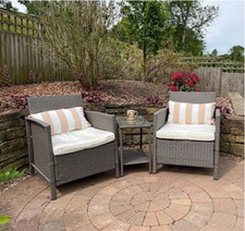 Rattan Bistro Set Garden Patio Furniture 2 Chairs Cushions Wicker Coffee Table