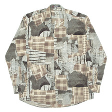SCANIA FASHIONS Mens Shirt Brown Crazy Pattern Long Sleeve XL