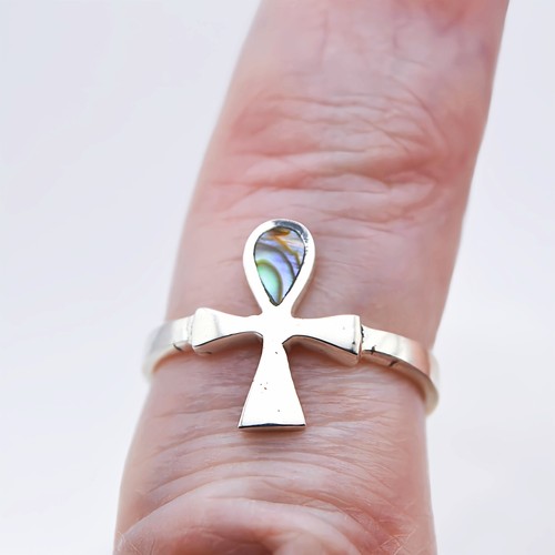 Silver ankh ring tiny cross - ankh, of