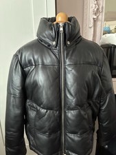 Zara Women's Black Leather Puffa Jacket Size EUR M