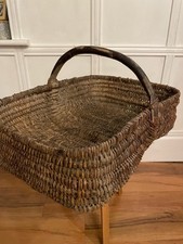 Vintage French Harvest Basket Wicker and Hazel Wood Log Basket