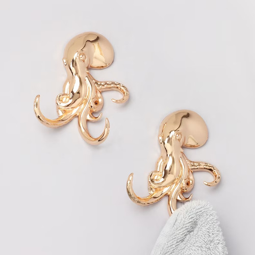 Solid brass octopus wall coat - brass,