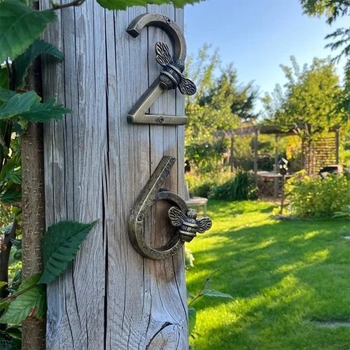 Bee house number sign - bee, brass