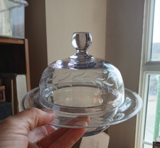 small butter dish antique Victorian etched clear glass lidded