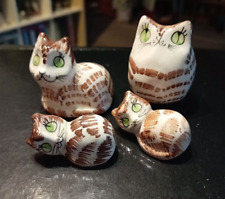 Philip Laureston pottery cat family collectable vintage vgc, striped, green eyes