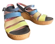 MOSHULU Ladies 3” Wedge Sandals Blue & Green - Size 39 (6) VGC hardly worn