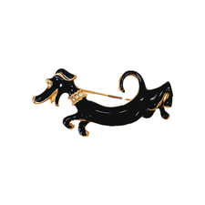 Dachshund Wiener Dog Gold Tone Black w Crystal Rhinestone Gem Collar Brooch (11)