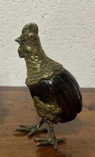 Rare 19thC Cockerel Condiment Shaker Made From a Nut with Gilt Metal Features