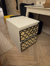 IKEA malm matte white bedside table stand with decals 2 drawer 40 x 55 x 48cm