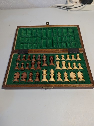Carved wood travel chess - travel,