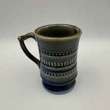 Irish Porcelain Wade Miniature Tankard Mug Glossy Olive Green Glaze 8cm Vintage