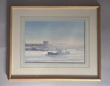 Dennis John Hanceri - Rochester Castle From The River Medway Watercolour 