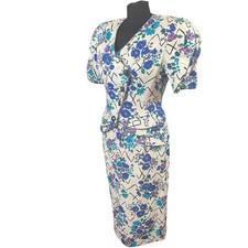 SIMON ELLIS Vintage 2 Pce Jacket Skirt Special Occasion Suit Cotton Size Uk 12