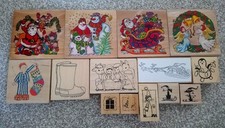 Bundle of Christmas Themed Rubber Stamps - Nativity Snowmen Wellies Santa Cats