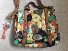 Ladies FOSSIL Key-Per Floral Coated Cotton Leather Trim Crossbody Bag Handbag