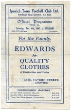 Ipswich Town Reserves v Fulham Reserves 1947/48 programme