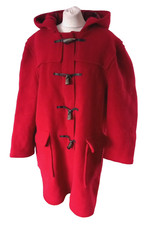 MONTGOMERY Red Original Classic Vtg Duffle Coat Horn Toggles L /40" 2 moth holes