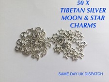 50 X TIBETAN METAL MOON & STAR