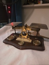 GENUINE ANTIQUE EDWARDIAN POSTAL LETTER SCALES, &BRASS WEIGHTS 