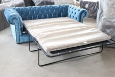 Sofa Bed 3 Seater Luxury Velvet Fabric Modena Blue Chesterfield Couch