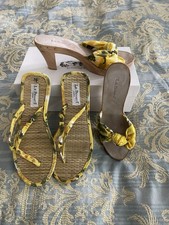 L.K BENNETT Sz 5 RAVI Yellow & Green Floral Wooden Mules & Matching Sandal + box