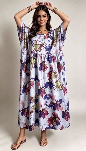 Women floral print long dress - print,