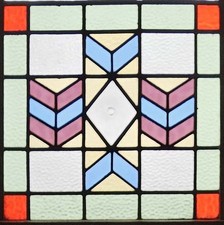 ORIGINAL ART DECO STAINED GLASS WINDOW WITH CENTRAL LARGE GLASS BULLION