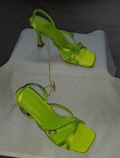 Ladies Green Kitten Heel  open toe  diamante buckle Strappy slip on Shoe size 4