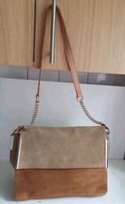 RIVER ISLAND DESIGNER WOMENS BROWN BEIGE LEATHER SHOULDER TOTE SATCHEL HANDBAG
