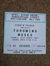 Throwing Muses vintage used concert ticket Trent Poly Nottingham 10-3-1991