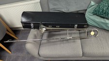 Vintage Tenor Silver Trombone With Case, 12c Mouthpiece Unbranded Good Condition