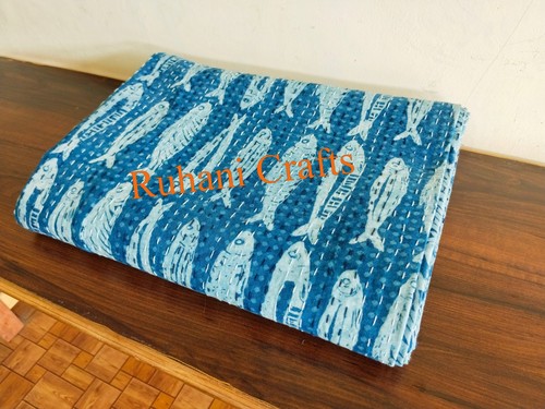 Indian blue fish block printed - indian,