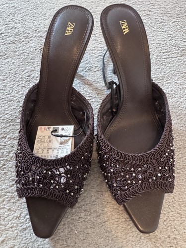 Shiny fabric mule sandals zara - fabric,
