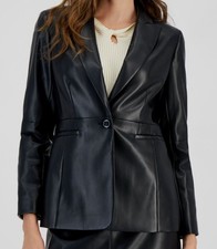 Tahari ASL Women's Black Faux-Leather Boyfriend Jacket Coat Size 6