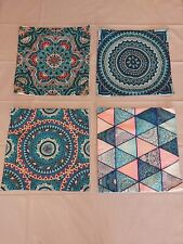 4 Turquoise Sofa Cushions 45 x 45cm Throw Pillows Bohemian Mandala inc INSERTS
