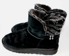 UGG Black Shearling Ankle Boots Grey Fur Cuff Size UK 6.5