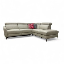 'Nico' Chaise Corner Sofa Stone Leather Power Recliner Headrest Right Arm NEW