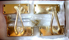 2 X BRASS door handle sets, plain backplate,  scroll levers, spindles & screws