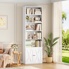 Bookcase Tall Storage Cabinet 7 Tier Freestanding Bookshelf with Doors Unit