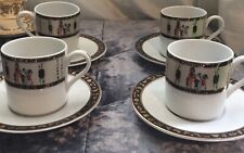 4 Fine Royal Porcelain Sculpture Egypt Coffee Cups Saucers Deities Hieroglyphs 
