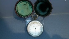 Antique hand held pocket barometer in fitted leather case