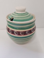Vintage JO IOW Handmade Pottery Lidded Preserve/Condiment Pot, Crazed 9.5cmH