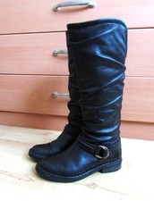 NEXT BLACK LEATHER KNEE HIGH SLOUCH BOOTS SIZE UK 4 EU 37