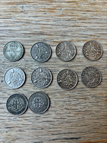 British coins lot 10x three - coins,