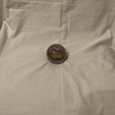 VINTAGE ALUM BAY GLASS ISLE OF WIGHT PAPERWEIGHT GREEN PINK SWIRLS WITH LABEL 