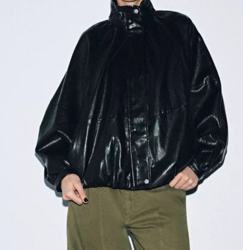 Zara black faux leather bomber - zara,