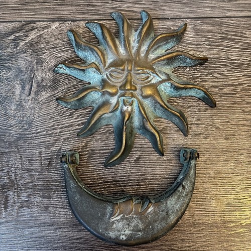 Brass door knocker sun - door,