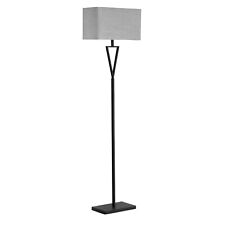 Floor Lamp V Design Black Space-Saving Slimline with Grey Linen Shade