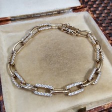 Diamonique 925 Sterling Silver Tennis Bracelet,Simulated Diamonds, Paperclip