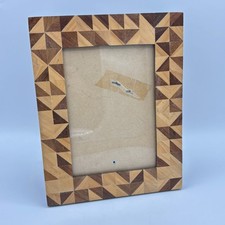 7x5 Geometric Single Wooden Frame School Photo Picture w/Glass Free Standing